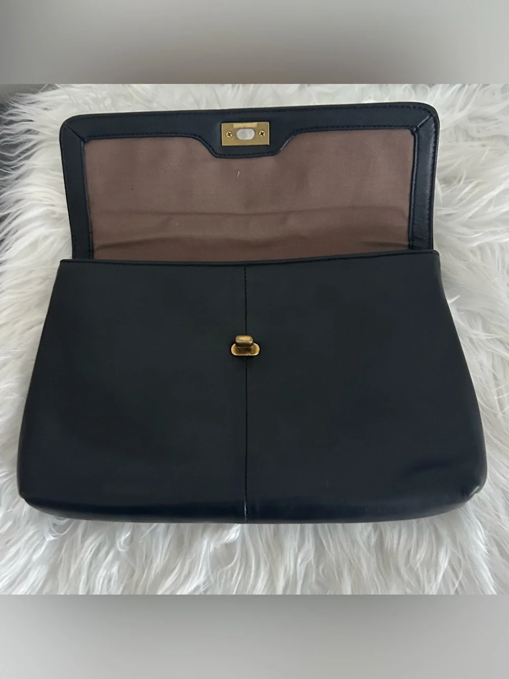 J.Crew Black Leather Turnlock Clutch Bag Convertible Shoulder Purse
